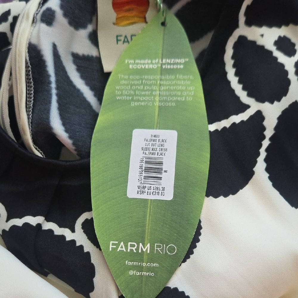 FARM Rio Palermo Cutout Long Sleeve Maxi Dress in Black/Off-White M Retro NWT - Picture 3 of 15